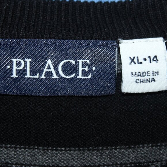 Place Black and Grey Striped Crew Neck Sweater Kids XL 14 - Picture 3 of 3